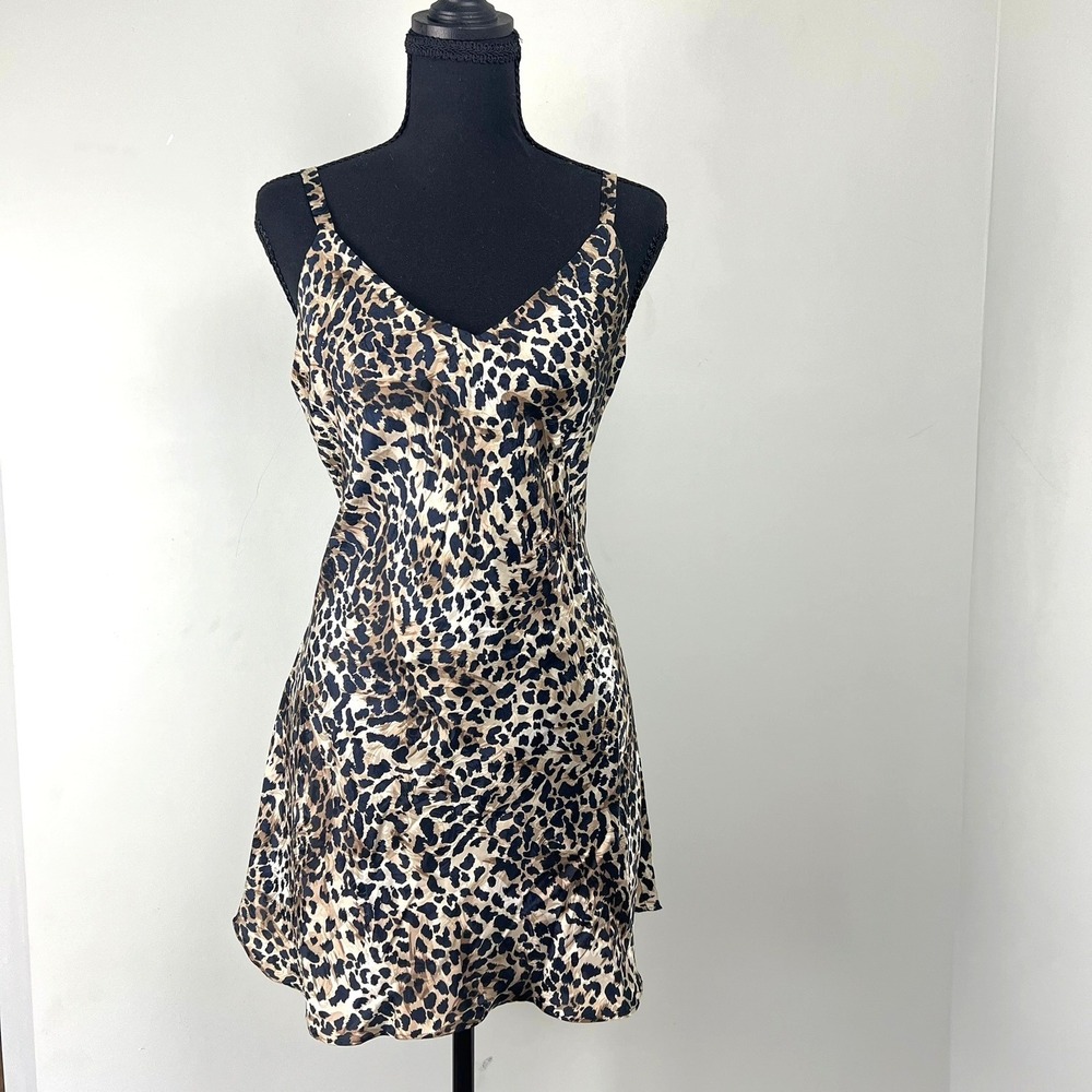 Cacique 100% Silk Leopard Print Chemise Nightgown Mini Dress M Mobwife Luxury